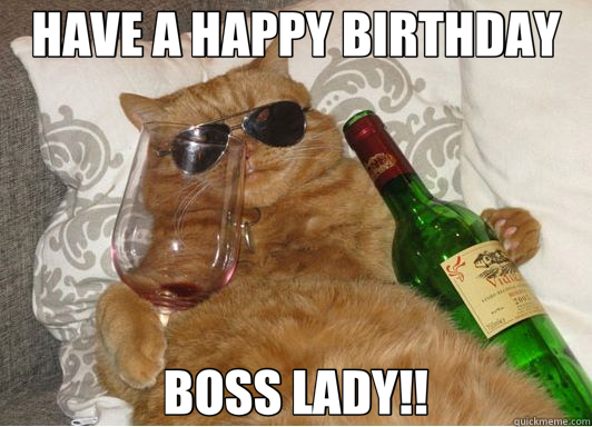 HAVE A HAPPY BIRTHDAY BOSS LADY!! - fat cat with wine - quickmeme