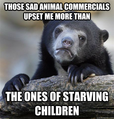 Those sad animal commercials upset me more than the ones of starving  children - Confession Bear - quickmeme