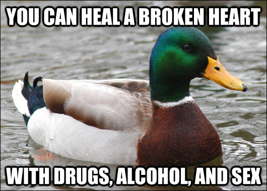 you can heal a broken heart with drugs, alcohol, and sex - Actual Advice  Mallard - quickmeme