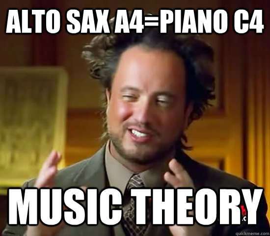 Alto sax A4=Piano c4 Music theory - Ancient Aliens - quickmeme