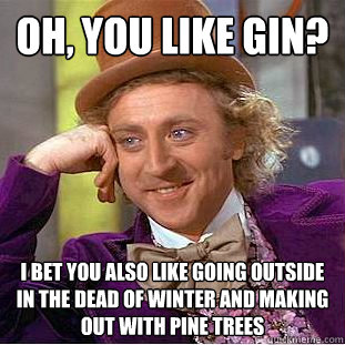 oh, you like gin? I bet you also like going outside in the dead of winter  and making out with pine trees - Condescending Wonka - quickmeme