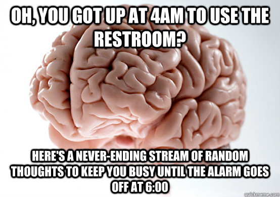 Oh, you got up at 4am to use the restroom? Here's a never-ending stream of  random thoughts to keep you busy until the alarm goes off at 6:00 - Scumbag  Brain I