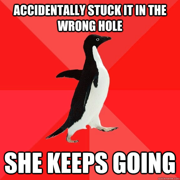 accidentally stuck it in the wrong hole she keeps going - Socially Awesome  Penguin - quickmeme