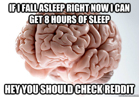 if i fall asleep right now i can get 8 hours of sleep hey you should check  reddit - Scumbag Brain - quickmeme