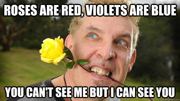 Roses are red, violets are blue you can't see me but i can see you - Poet  Stalker - quickmeme