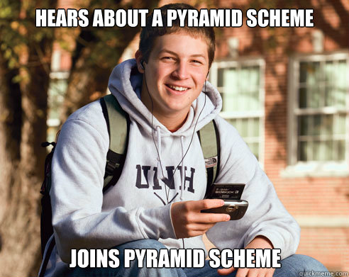 Hears about a pyramid scheme joins pyramid scheme - College Freshman -  quickmeme