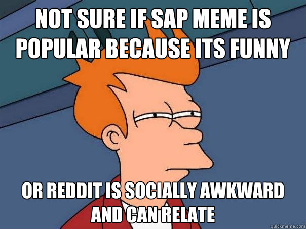not sure if sap meme is popular because its funny or reddit is socially  awkward and can relate - Futurama Fry - quickmeme