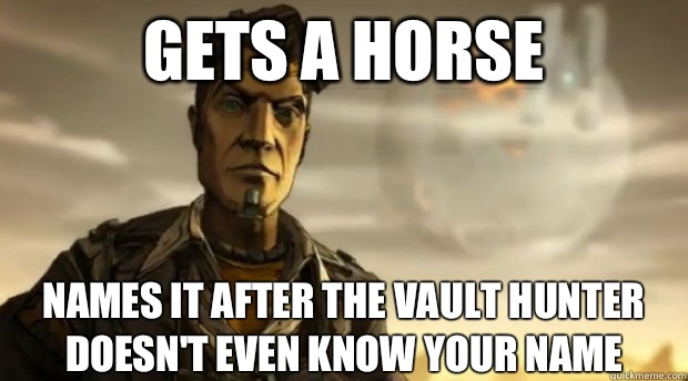 Gets a horse Names it after the vault hunter doesn't even know your name -  Handsome Jack - quickmeme