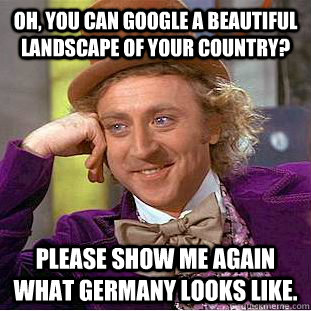 Oh, you can Google a beautiful landscape of your country? Please show me  again what Germany looks like. - Condescending Wonka - quickmeme