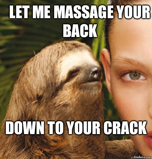 Let me massage your back Down to your crack - rape sloth - quickmeme