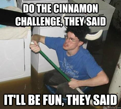 do the cinnamon challenge, they said it'll be fun, they said - They said -  quickmeme