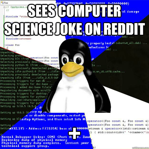 Sees Computer Science joke on reddit + - Computer Science Penguin -  quickmeme