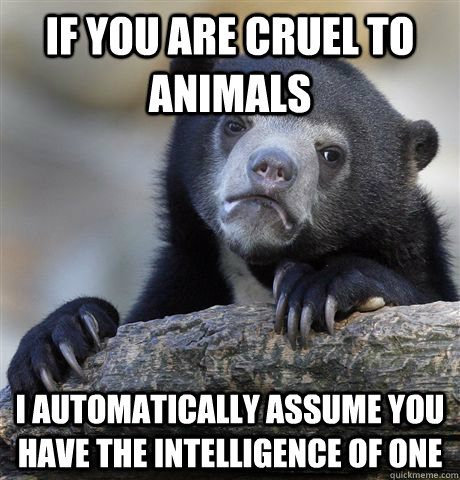 if you are cruel to animals I automatically assume you have the  intelligence of one - confessionbear - quickmeme