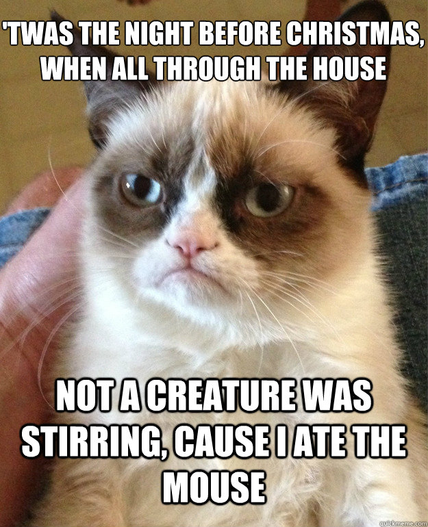 Twas the night before Christmas, when all through the house Not a creature  was stirring, CAUSE I ATE THE mouse - Grumpy Cat - quickmeme