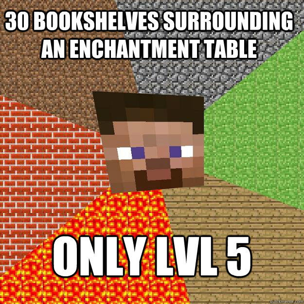 30 Bookshelves Surrounding An Enchantment Table Only Lvl 5