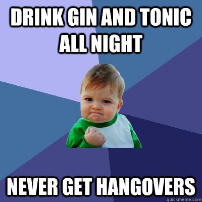 DRINK GIN AND TONIC ALL NIGHT NEVER GET HANGOVERS - Success Kid - quickmeme