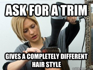 Ask for a trim Gives a completely different hair style - Scumbag hair  stylist - quickmeme