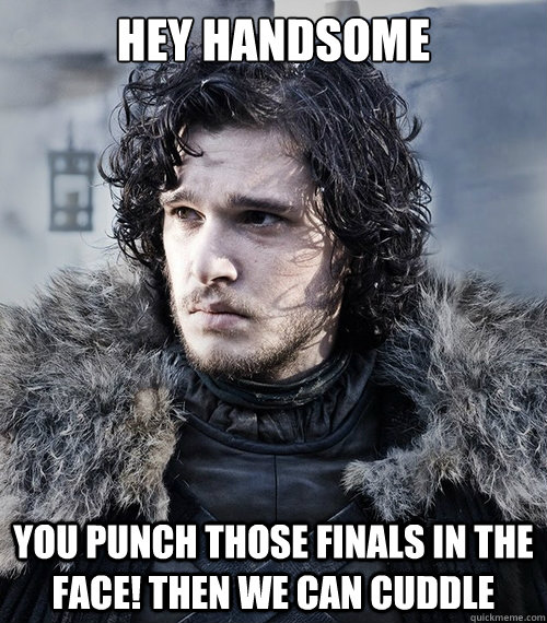 Hey Handsome You punch those finals in the face! Then we can cuddle - Jon  Snow - quickmeme