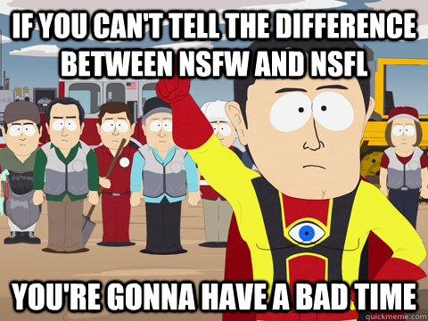 If you can't tell the difference between NSFW and NSFL You're gonna have a  bad time - Captain Hindsight - quickmeme