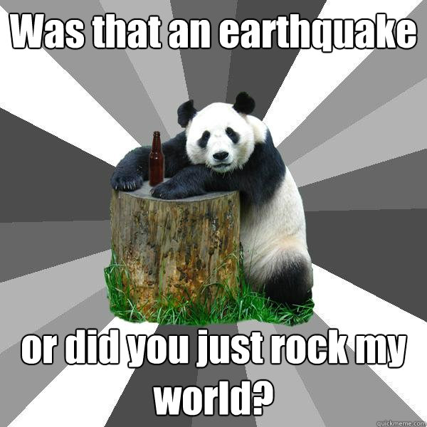 Was that an earthquake or did you just rock my world? - Pickup-Line Panda -  quickmeme