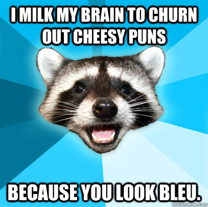 i milk my brain to churn out cheesy puns because you look bleu. - Lame Pun  Coon - quickmeme