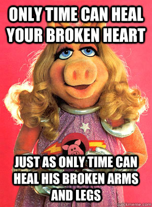 Only TIme can heal your broken heart just as only time can heal his broken  arms and legs - Miss Piggy - quickmeme