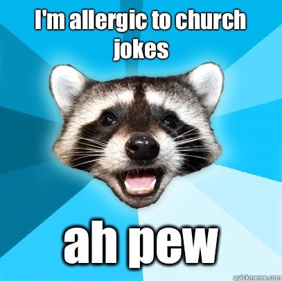 I'm allergic to church jokes ah pew - Lame Pun Coon - quickmeme