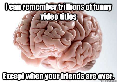 I can remember trillions of funny video titles Except when your friends are  over. - Scumbag Brain - quickmeme