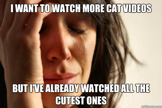 I want to watch more cat videos but I've already watched all the cutest  ones - First World Problems - quickmeme
