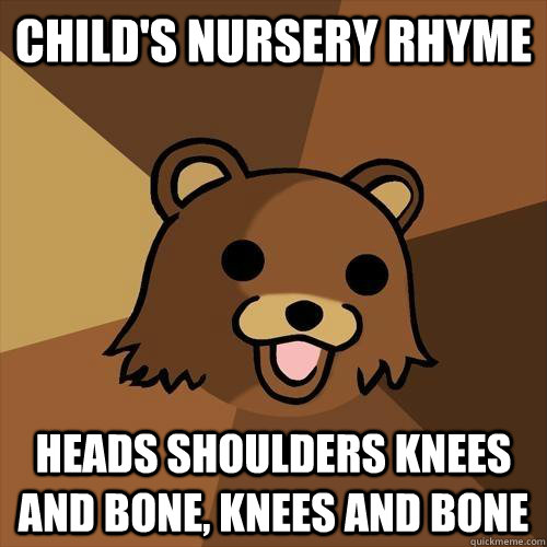 child's nursery rhyme heads shoulders knees and bone, knees and bone -  Pedobear - quickmeme