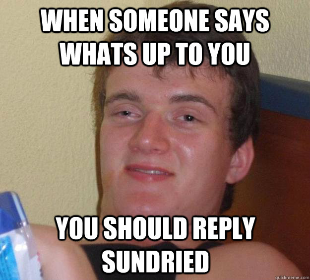 When someone says whats up to you you should reply sundried - 10 Guy -  quickmeme