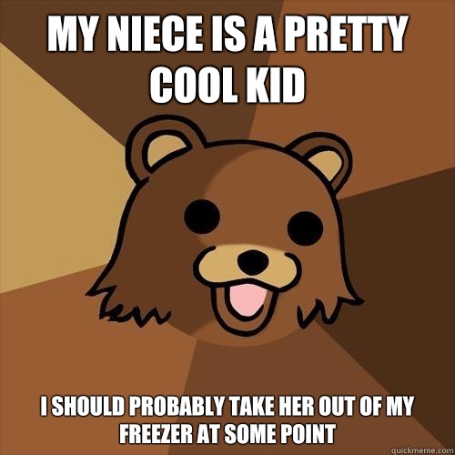 My niece is a pretty cool kid I should probably take her out of my freezer  at some point - Pedobear - quickmeme